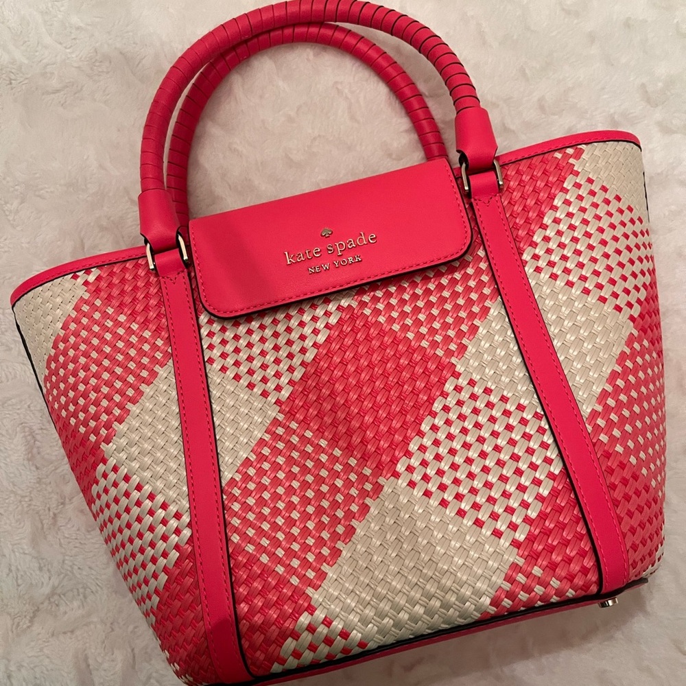 Kate Spade Pink and Cream Tote with Woven Design